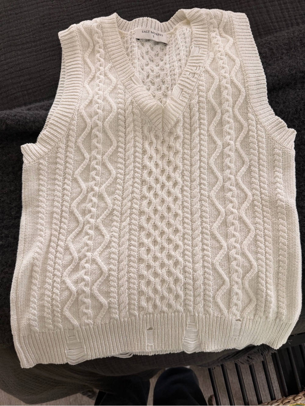 Salt Mykonos Cream Cable-Knit V-Neck Tank Top